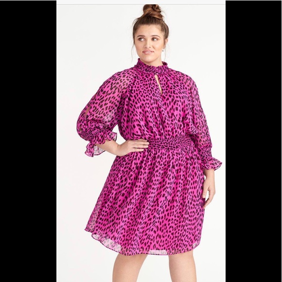 RACHEL Rachel Roy Dresses & Skirts - Rachel Roy Lucky Leopard Dress Plus size nwt pink smocked